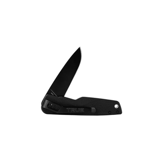 The TRUE TRU-FMK-0006 Ball Bearing Flipper Knife features a 3" 8Cr13MoV stainless steel drop point blade with one-handed opening, liner lock, G10 handle & deep-carry clip.